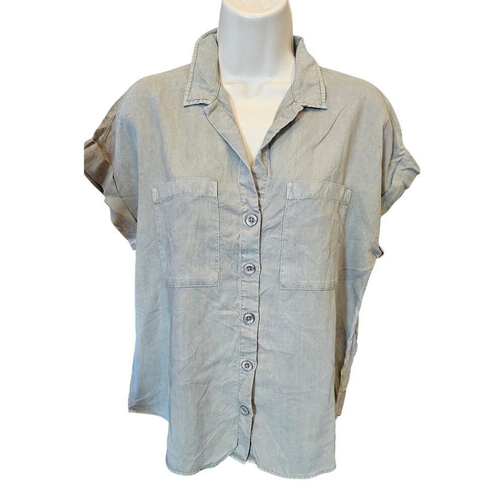 Bella Dahl sz XS olive green tencel button up shirt casual preppy minimalist